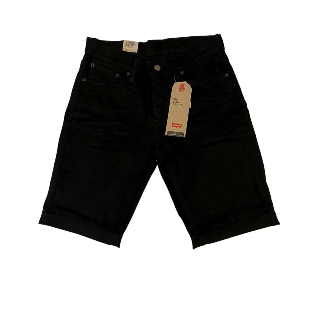 LEVIS 511 Slim Denim Shorts NWT Black Raw Hem Stretch Knee Length Mens 29